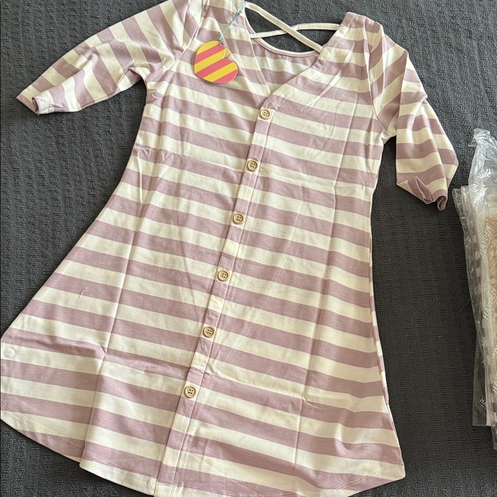 Hayden Girls Lavender and white Striped dress size medium NWT